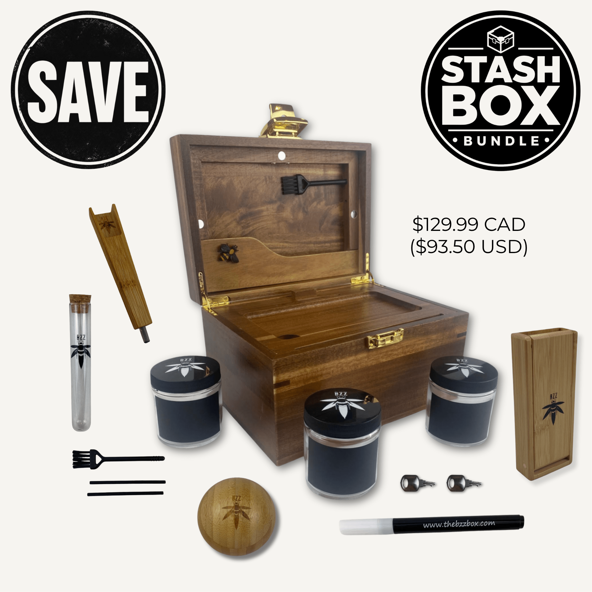 Bzz Stash Box Bundle - Lockable Smell-Proof Stash Box - Bzz Box