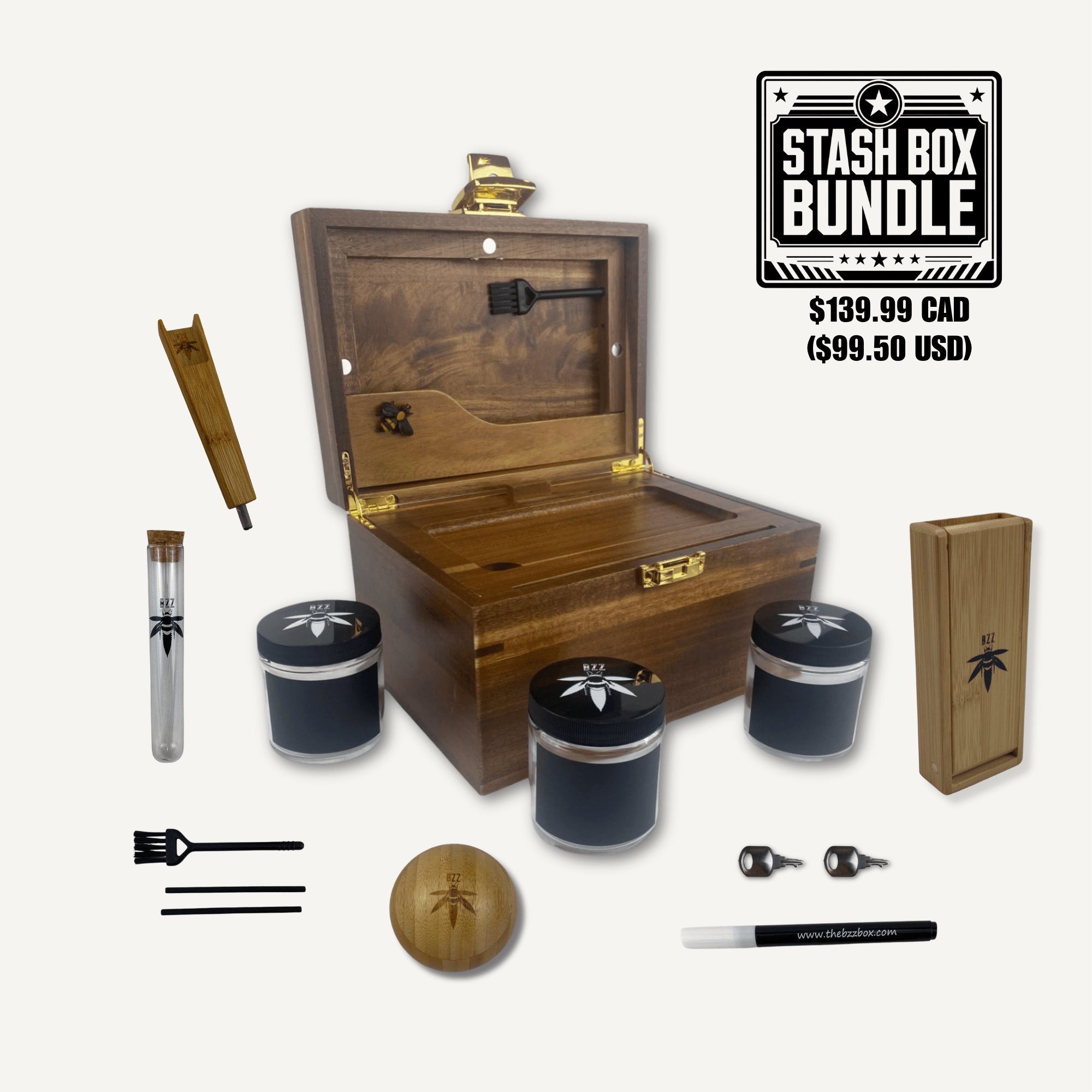 Bzz Stash Box Bundle - Lockable Smell-Proof Stash Box - Bzz Box