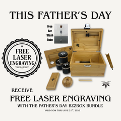 Father's Day promotion for a bamboo box set with free laser engraving offer.