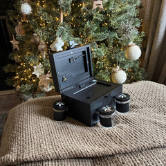 Large Black Stash Box - The OG Bzz Box - smell proof - airtight stash jars - lockbox - wood tray, stash tube, 3 stash jars, mini brush, 2 pokers, lockable latch, organizer, boxes and bins, tobacciana