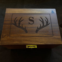 Dark Wood Bzz Box custom laser engraved smell proof lockable stash box