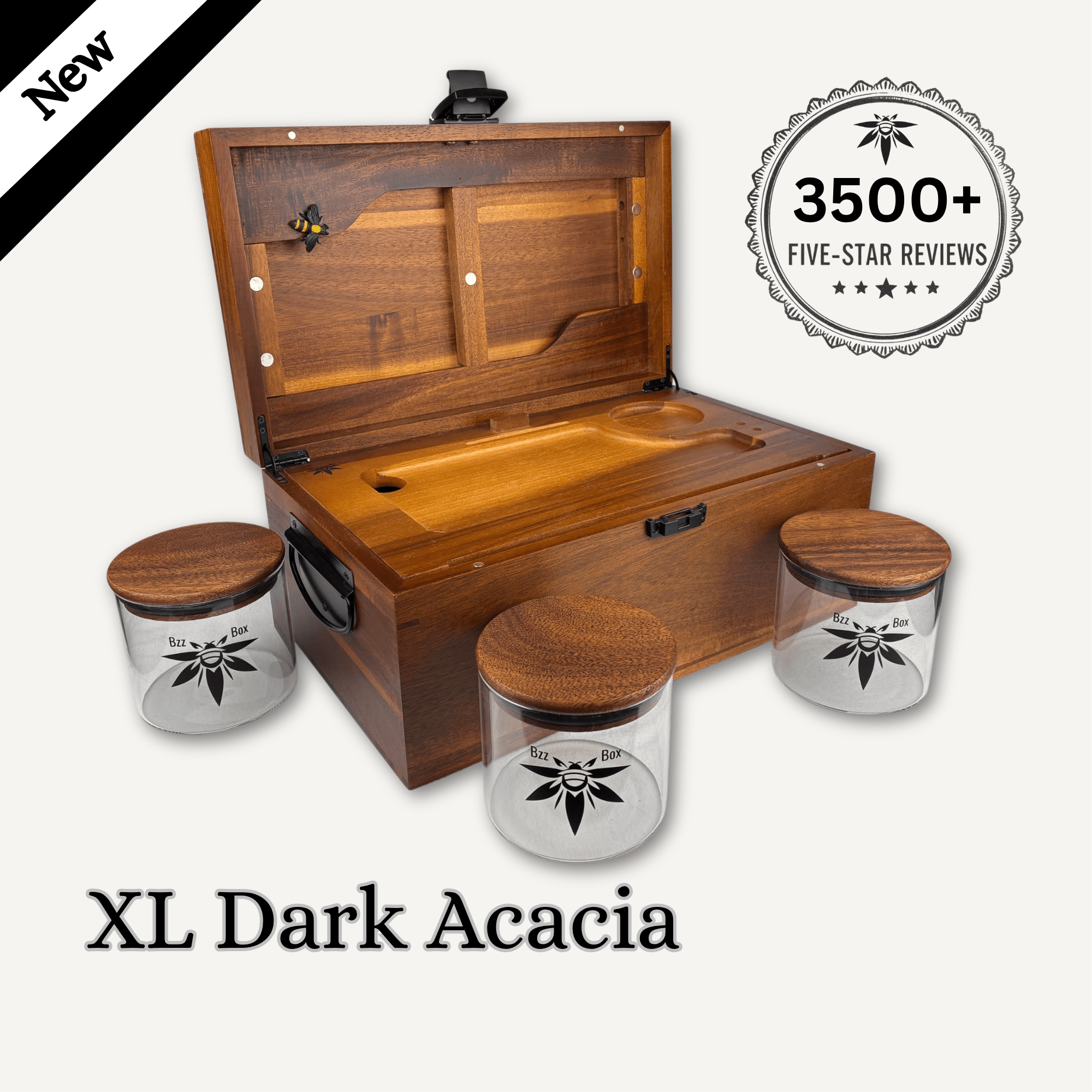Bzz Box™ XL Dark Wood Treasure Chest — Extra Large Lockable Acacia Stash Box - Bzz Box
