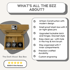 OG BzzBox - Lockable Smell-Proof Stash Box - Precision Construction, Airtight Jars, Built-in Rolling Tray - Bzz Box