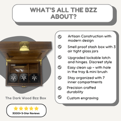 OG Dark Wood BzzBox - Dark Wood Lockable Smell-Proof Stash Box - Precision Craftsmanship, Airtight Jars, Built-in Rolling Tray - Bzz Box