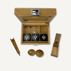 Father's Day Bzz Box Bundle - Large Bamboo Lockable Smell-Proof Stash Box for Herbs - Airtight Jars, Built-in Rolling Tray, twelve accessories