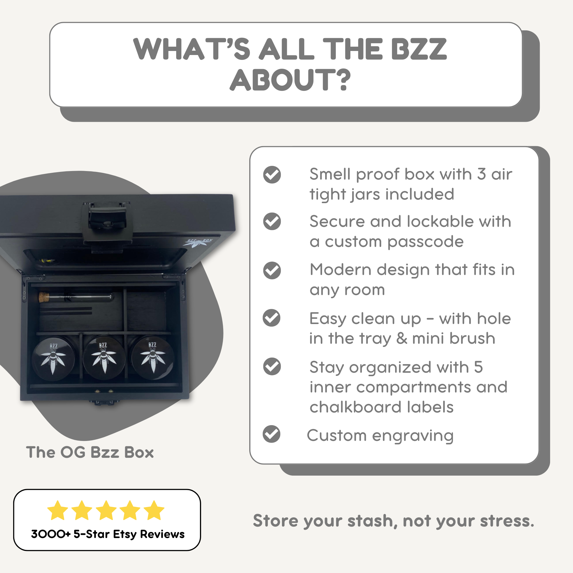 OG Black Bzz Box - Large Black Bamboo Lockable Smell-Proof Stash Box OG Black Bzz Box - Large Black Bamboo Lockable Smell-Proof Stash Box
