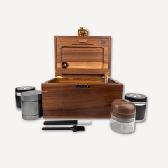 Dark Wood BzzBox + Bzz Grinder + Gun Metal Stash Jar - Save $25 - Bzz Box