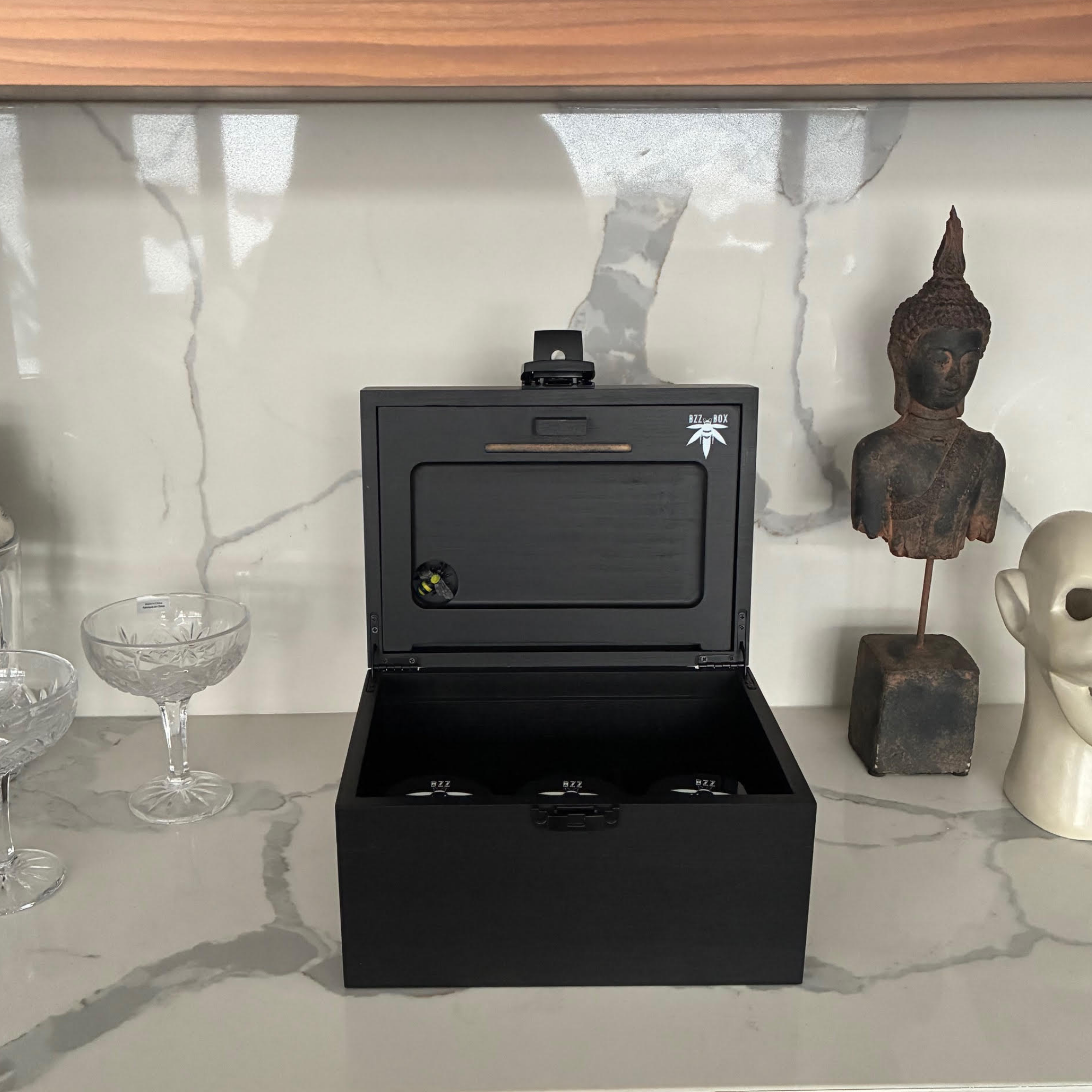 OG Black Bzz Box - Large Black Bamboo Lockable Smell-Proof Stash Box OG Black Bzz Box - Large Black Bamboo Lockable Smell-Proof Stash Box