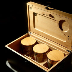 Wooden stash box, smell proof, lockable, custom engraving, hygrometer jars, organizer, rolling aid by Bzz Box