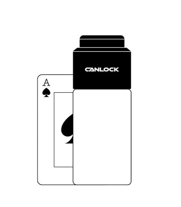 Showing the size of the smaller canlock stash tube by using a playing card against it.